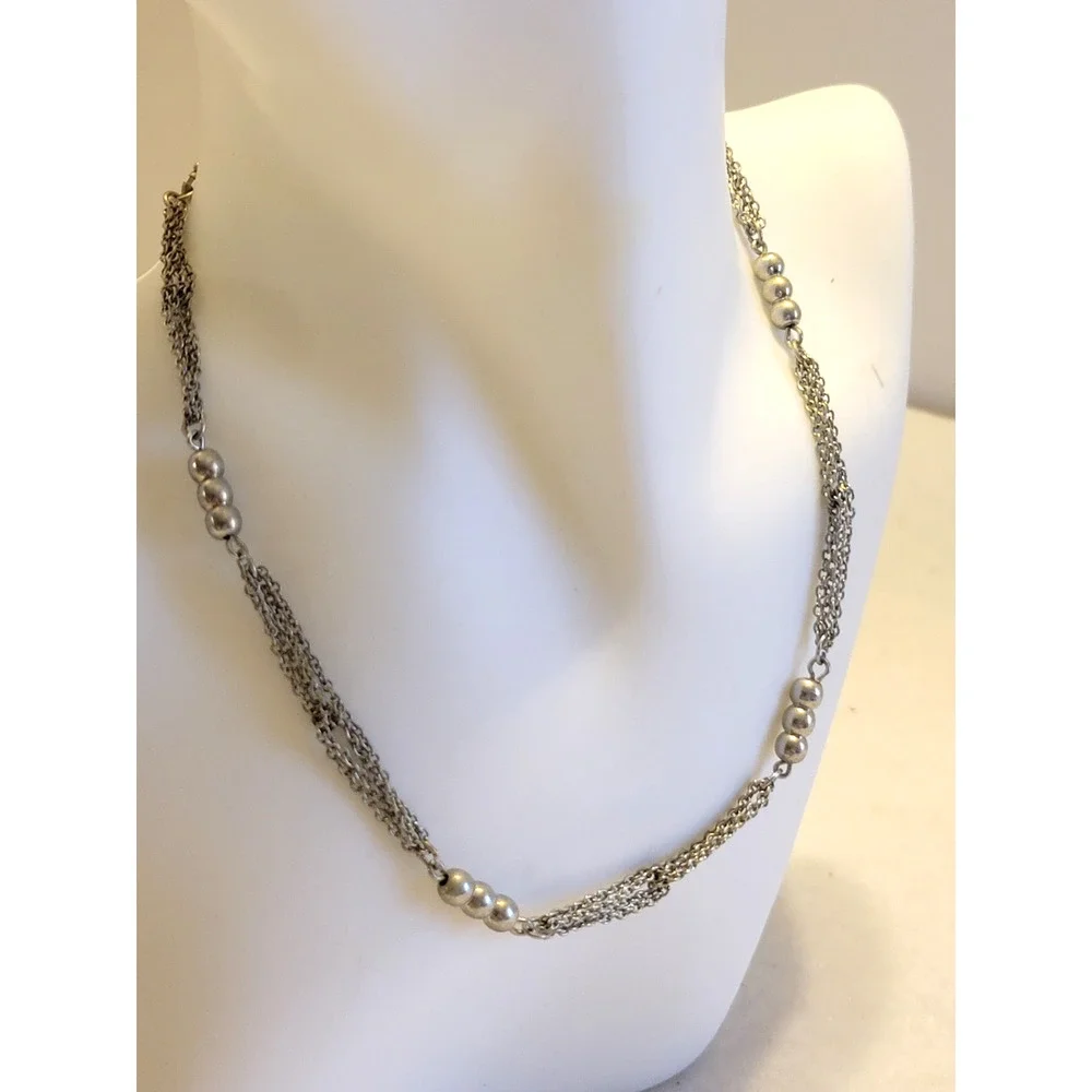 Necklace Jewelry Knotted Chain Silver Tone Metal Beaded Statement‎ Fashion